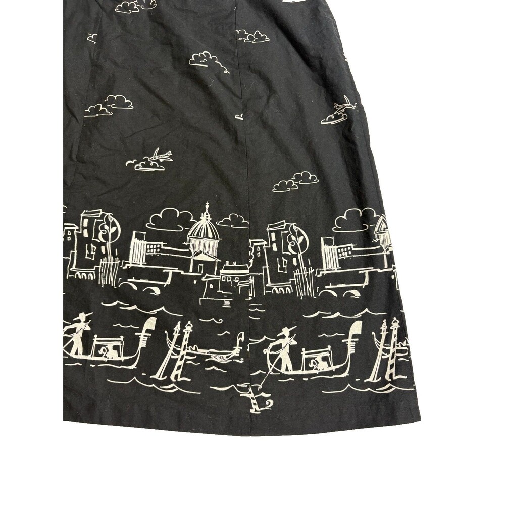 Dawn Joy Skirt Womens 14 Black White Cityscape Border Print 90s Vintage Cotton - Picture 7 of 10
